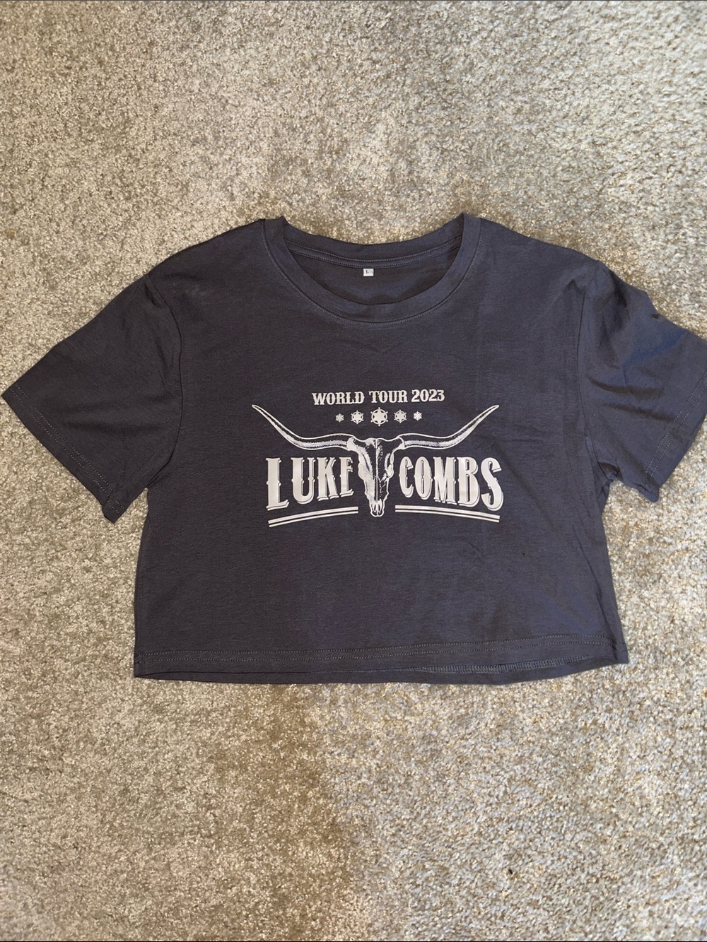 Source Unknown Dark Grey Luke Combs World Tour 2023 Crop Tee